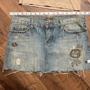Vintage Denim Mini Skirt with Embroidery Detail